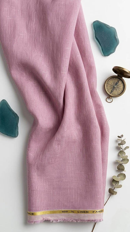 Dusty Rose Textured 100% Pure Natural Linen Fabric (0% Cotton)