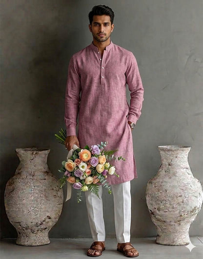 Dusty Rose Textured 100% Pure Natural Linen Fabric (0% Cotton)