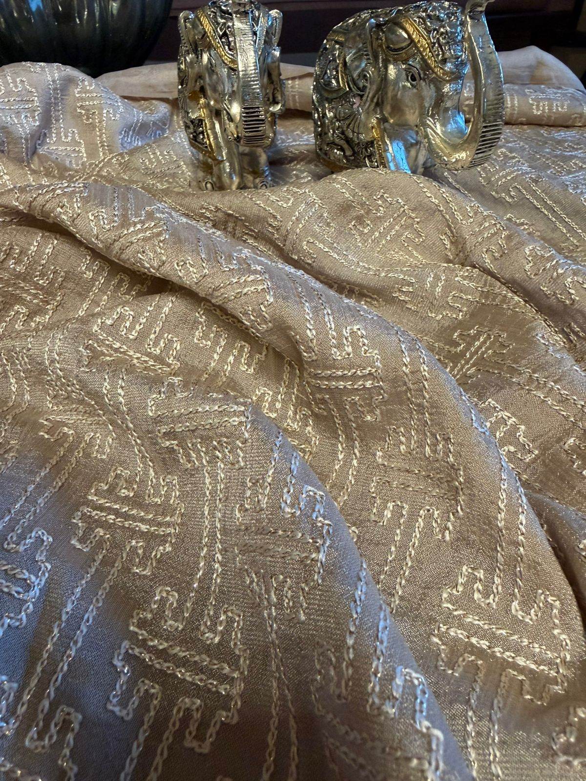 Champagne Colour Vichitra silk With Heavy geometric All over Big width Fabric