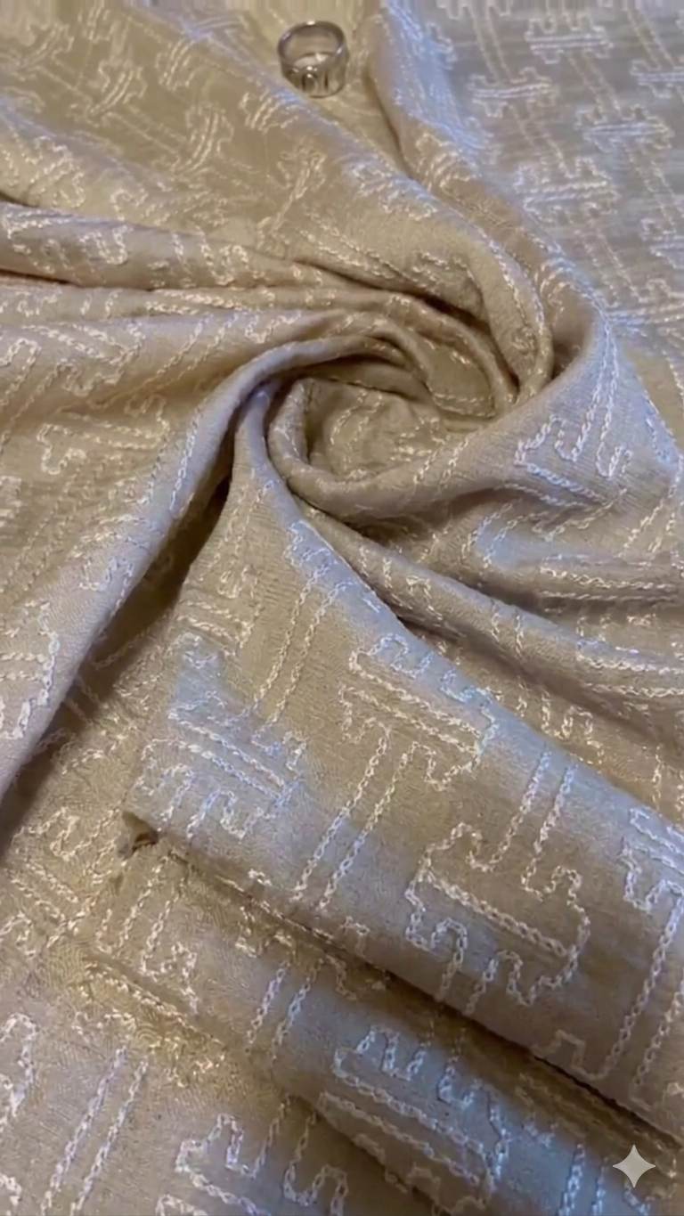 Champagne Colour Vichitra silk With Heavy geometric All over Big width Fabric