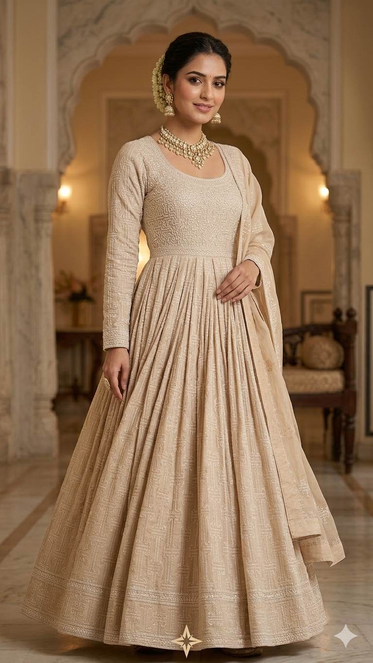 Champagne Colour Vichitra silk With Heavy geometric All over Big width Fabric