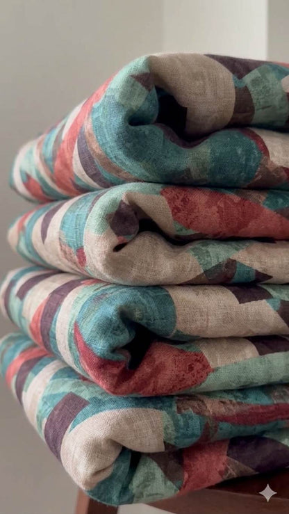 Multicolour Digital printed  100% Pure Linen Fabric (0% Cotton)