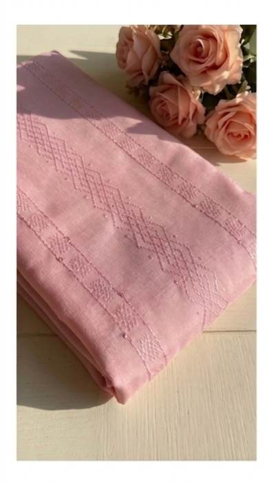 BLUSH PINK with matching thread &  seq Embroidery work Fabric