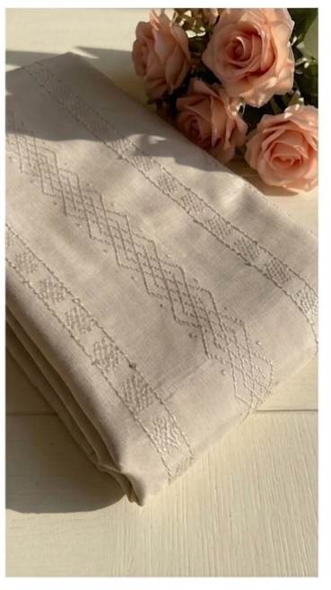 Sand Beige Matching Thread &  sequence Embroidered Jacquard Fabric