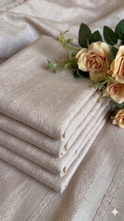 Sand Beige Matching Thread &  sequence Embroidered Jacquard Fabric