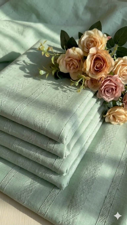 Pastel Green Matching Thread & Sequence Embroidered Jacquard Fabric