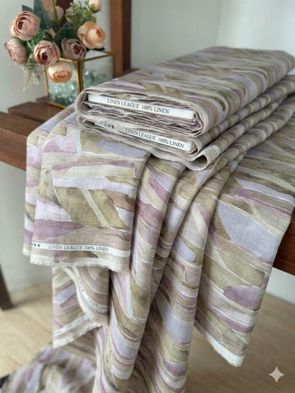 Multicolour Digital printed  100% Pure Linen Fabric (0% Cotton) 2