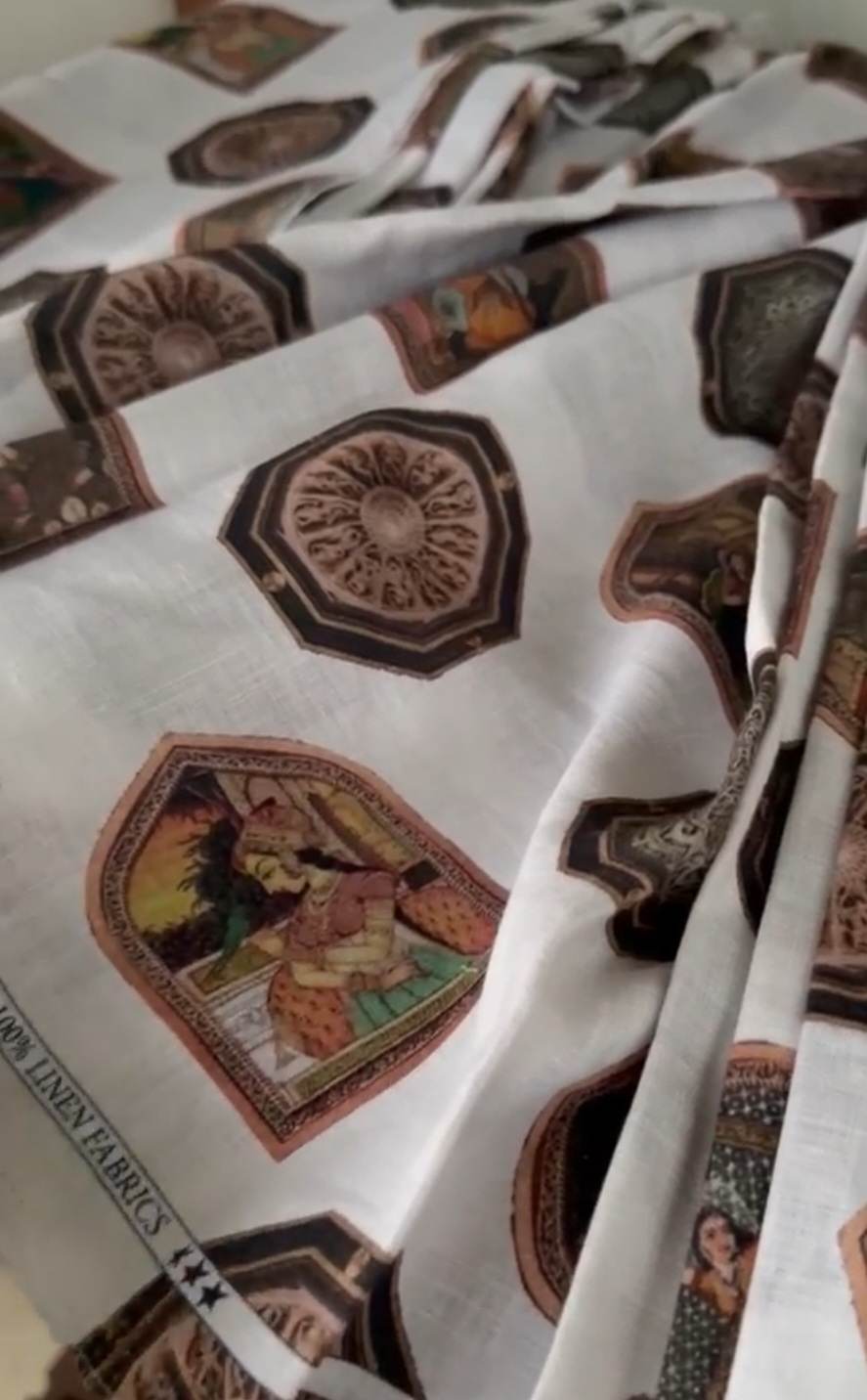 Multicolour Digital Printed  100% Pure Linen Fabric (0% Cotton) 3