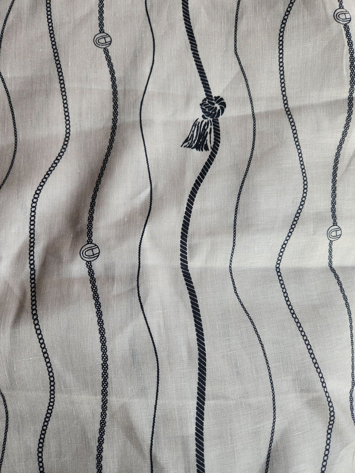 Cream Black Digital Printed 100% Pure Natural Linen Fabric (0% cotton)