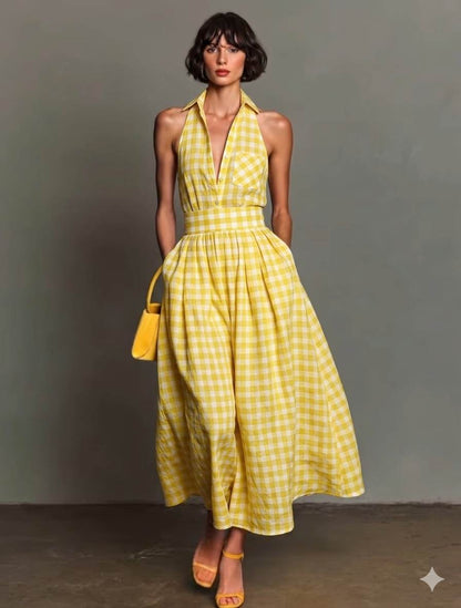 Premium Pastel Yellow Gingham Checks 60 Lea 100% Pure Natural Linen Fabric (0%Cotton)