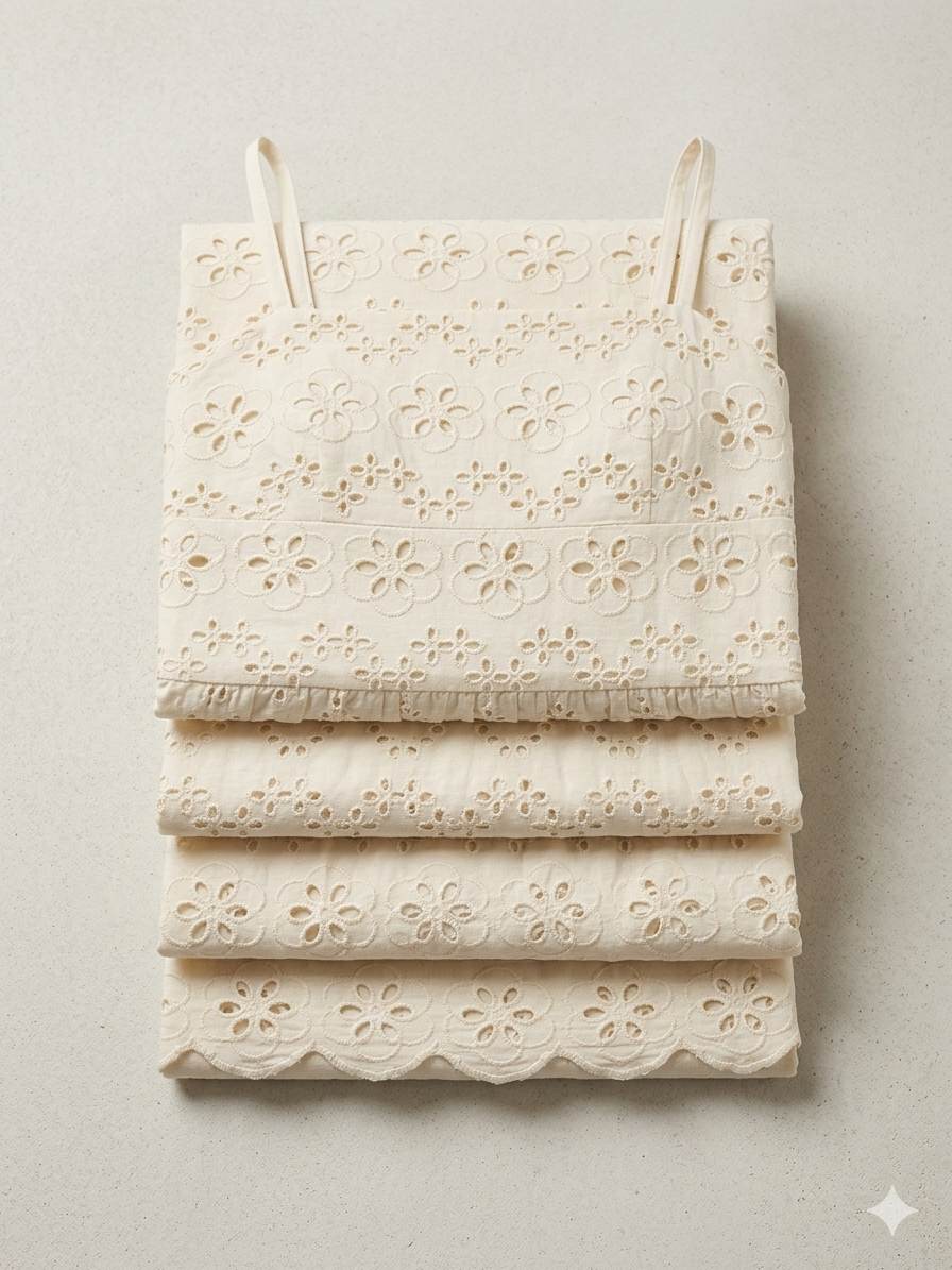 Premium Off-White Cotton Schiffli Eyelet Fabric (Dyeable) Big width 58"