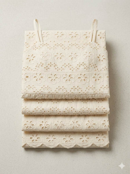 Premium Off-White Cotton Schiffli Eyelet Fabric (Dyeable) Big width 58"