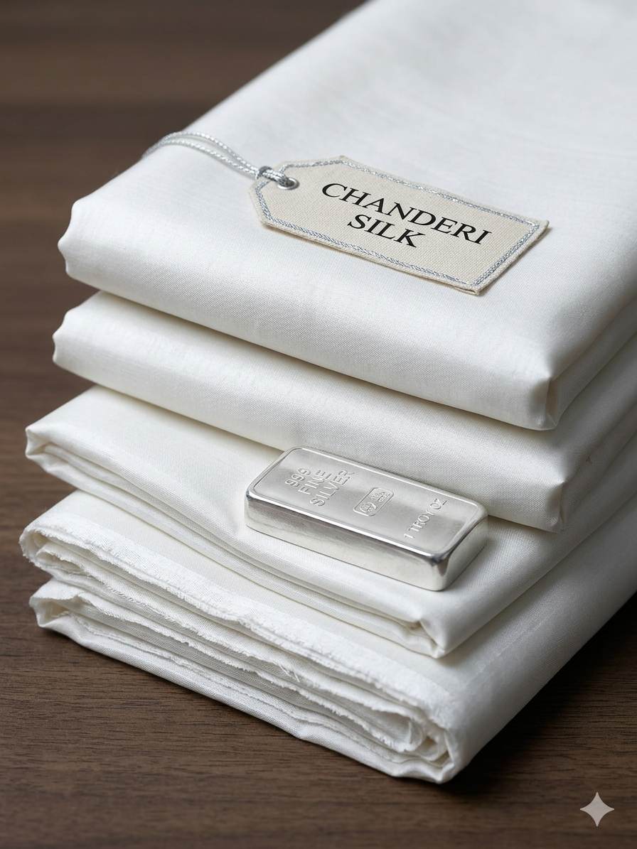 Snow White Premium Glossy Shirting Chanderi  Fabric