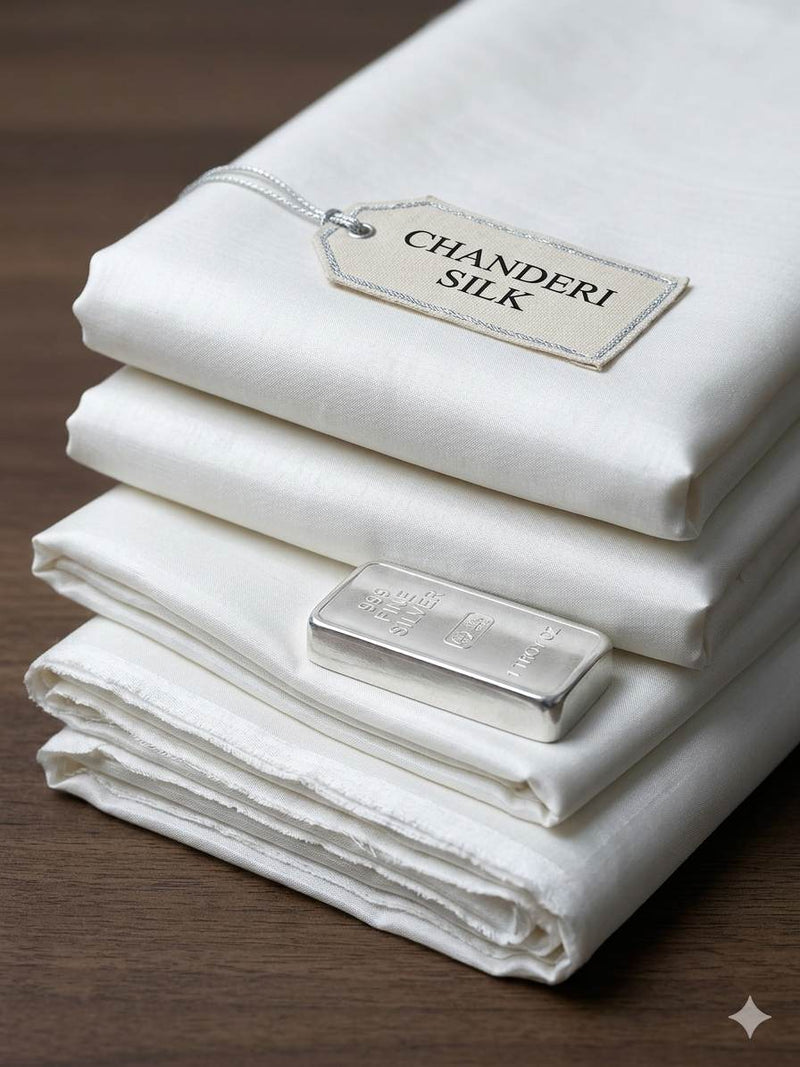 Snow White Premium Glossy Shirting Chanderi  Fabric
