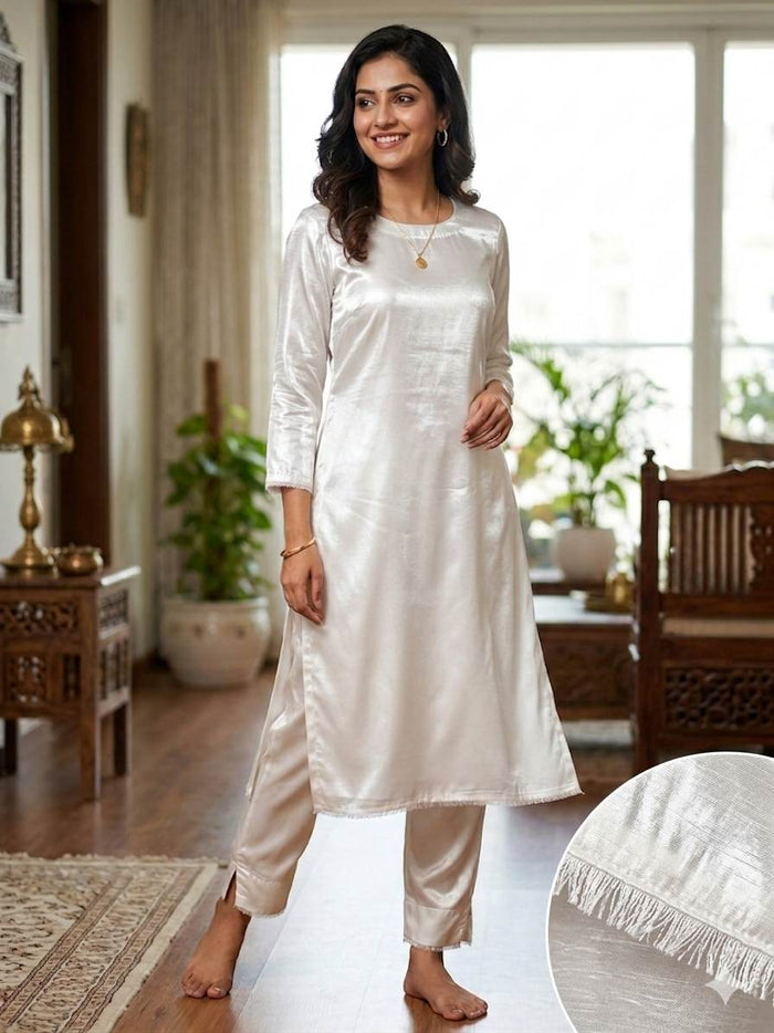Snow White Premium Glossy Shirting Chanderi  Fabric