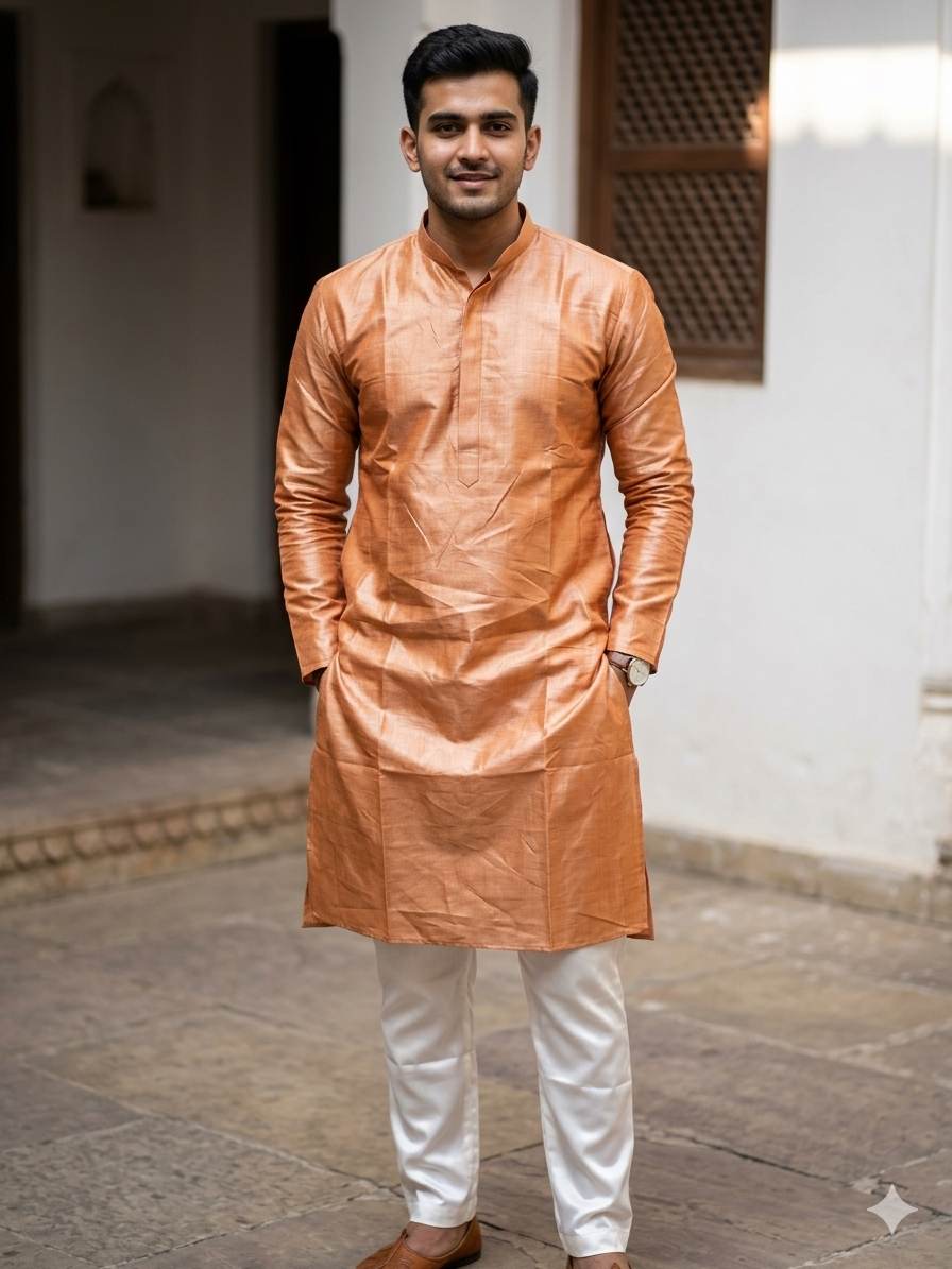 Peach Premium Glossy  Chanderi Shirting Fabric