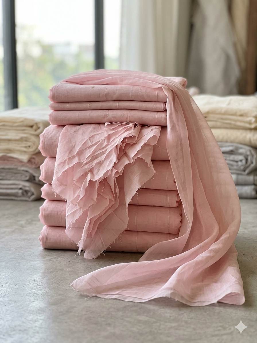Premium Soft Blush Pink Mul Chanderi Fabric