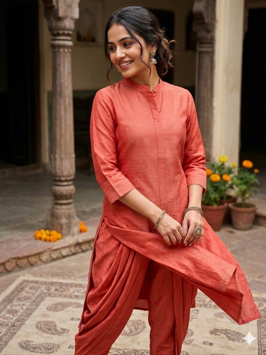 Premium Crimson Coral Pure Mul Chanderi Fabric (58" Big Width)