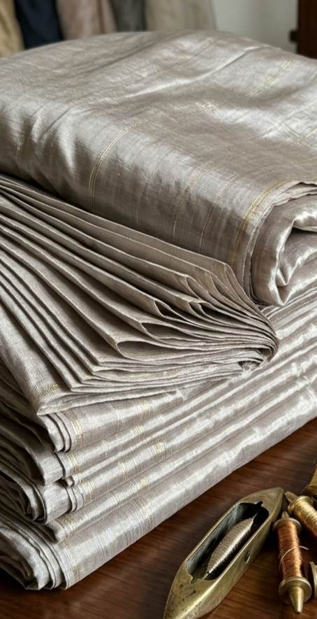 Pearl Grey Premium Glossy Shirting Chanderi  Fabric