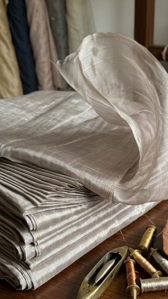 Pearl Grey Premium Glossy Shirting Chanderi  Fabric