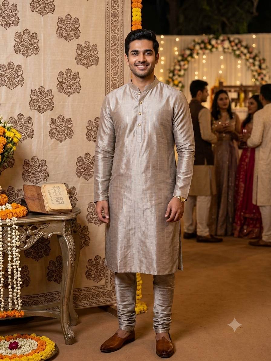 Pearl Grey Premium Glossy Shirting Chanderi  Fabric