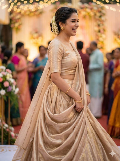 Champagne Gold heavily infused with a golden undertone.
Metallic Shimmer Fabric