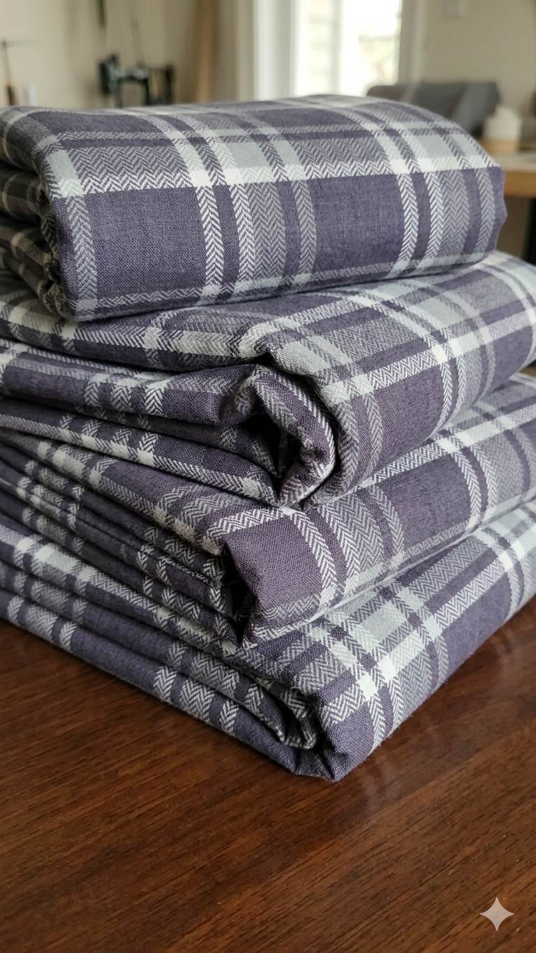 Charcoal & white Herringbone Plaid – Premium Cotton-Linen Blend Fabric