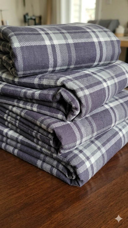 Charcoal & white Herringbone Plaid – Premium Cotton-Linen Blend Fabric