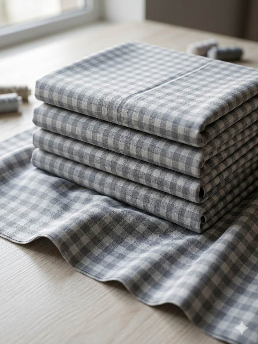 Classic grey-and-white buffalo check Digital print Shirting Fabric