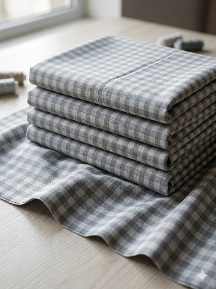 Classic grey-and-white buffalo check Digital print Shirting Fabric