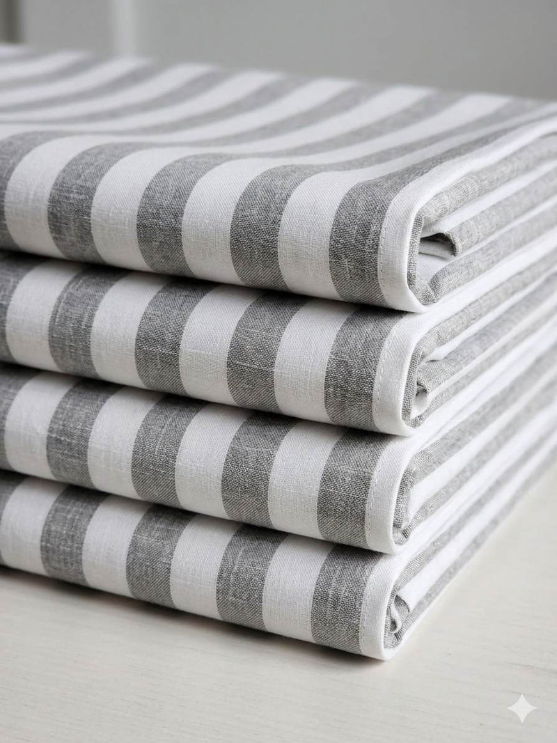 Off white with light Grey versatile Striped Shirting Fabric
