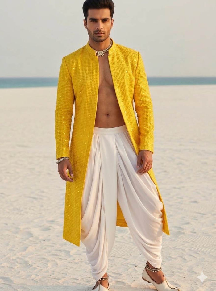 Vibrant Yellow Schiffli Rayon fabric with Big Width 58"