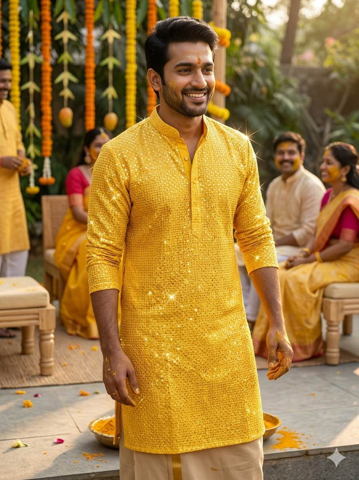 Vibrant Yellow Schiffli Rayon fabric with Big Width 58"