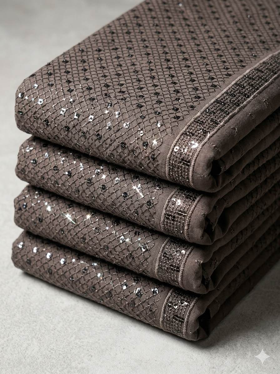 Charcoal Ash Grey Schiffli Rayon fabric with Big Width 58"