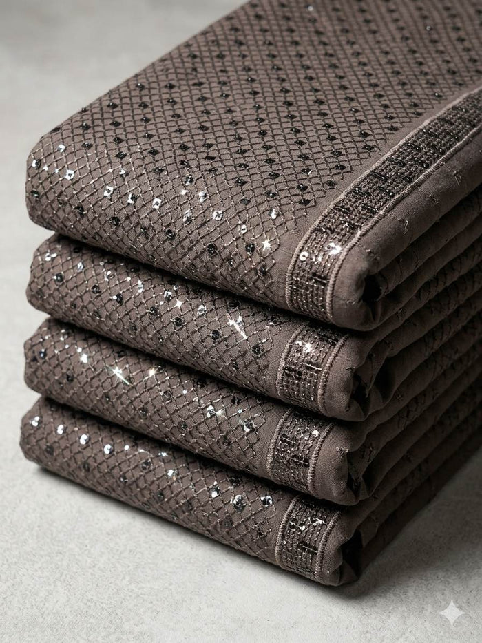 Charcoal Ash Grey Schiffli Rayon fabric with Big Width 58"