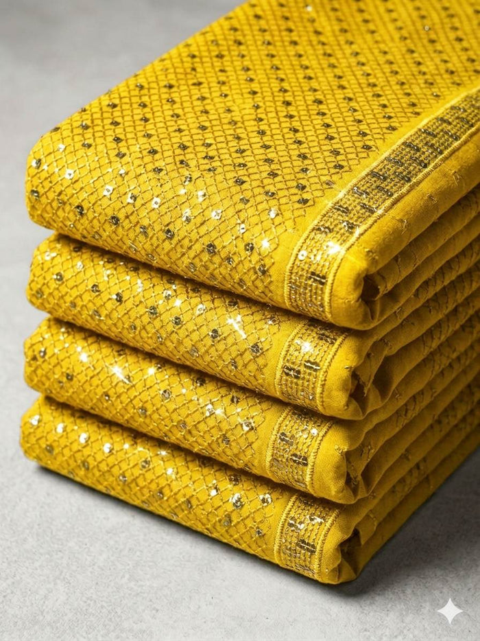 Vibrant Yellow Schiffli Rayon fabric with Big Width 58"
