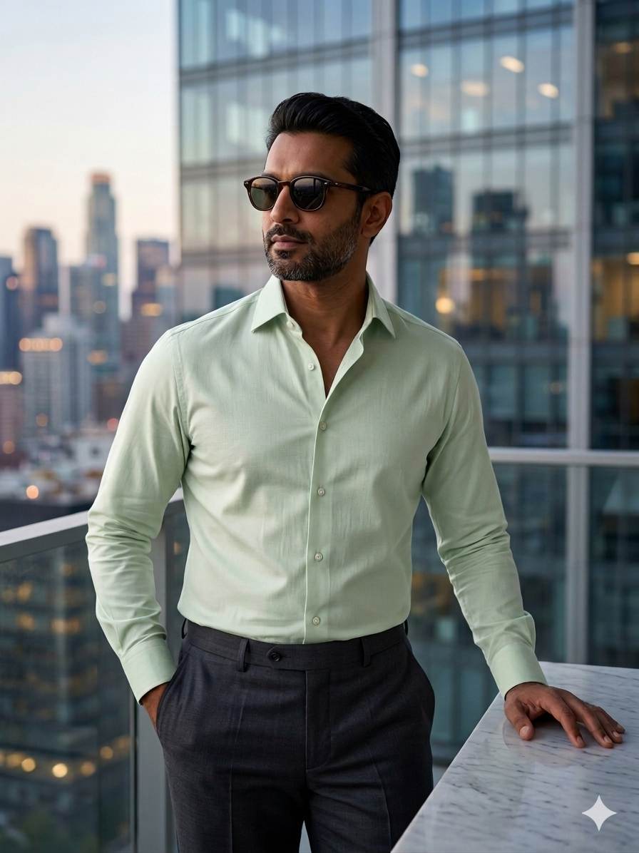 Siyaram’s Breezy Pistachio Superfine Sustainable Bamboo Shirting Fabric | Cadini Italy Collection