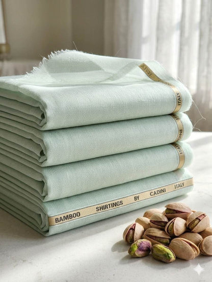 Siyaram’s Breezy Pistachio Superfine Sustainable Bamboo Shirting Fabric | Cadini Italy Collection
