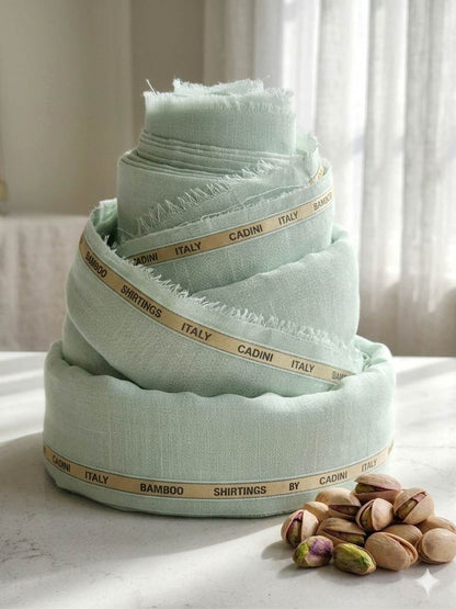 Siyaram’s Breezy Pistachio Superfine Sustainable Bamboo Shirting Fabric | Cadini Italy Collection