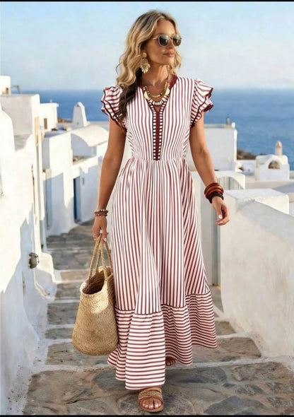 Onion Red & White Pinstriped Alternate band Premium Cotton Linen Fabric