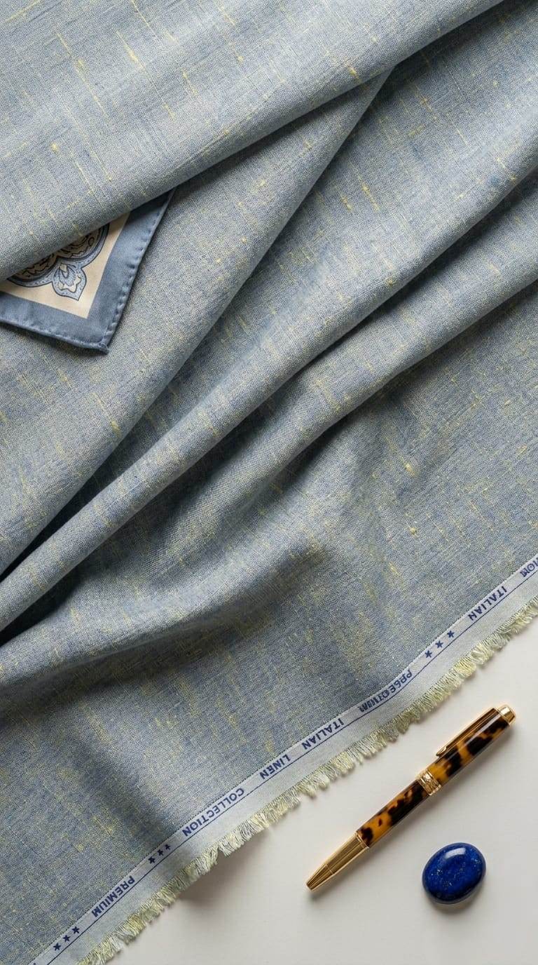 Slate Blue with Crossdye yellow-Cream texture Cotton Linen 60 lea fabric