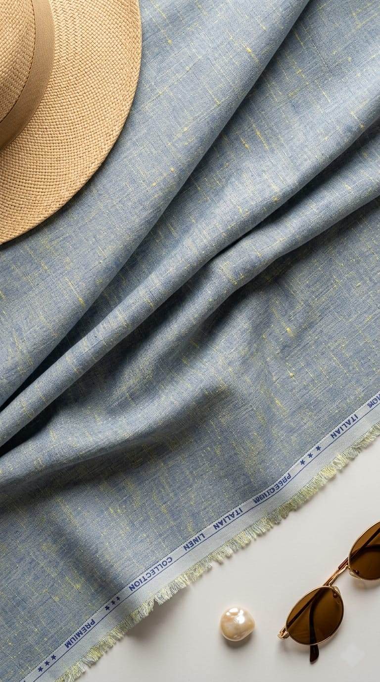 Slate Blue with Crossdye yellow-Cream texture Cotton Linen 60 lea fabric