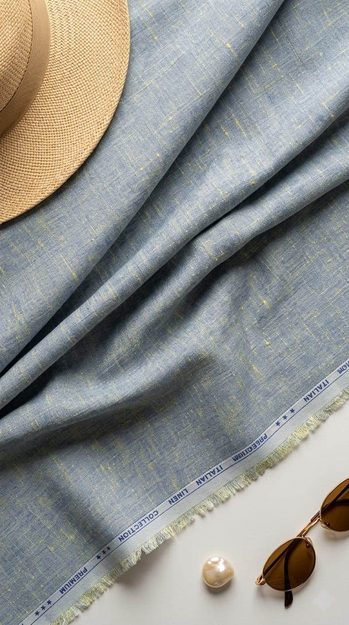 Slate Blue with Crossdye yellow-Cream texture Cotton Linen 60 lea fabric