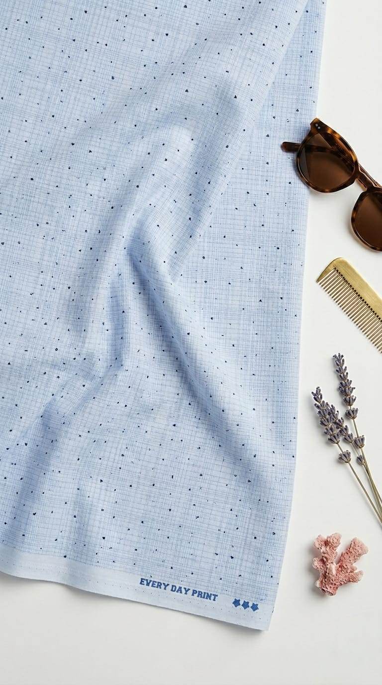 Sky Blue Grid & Micro-Dot Premium shirting Fabric
