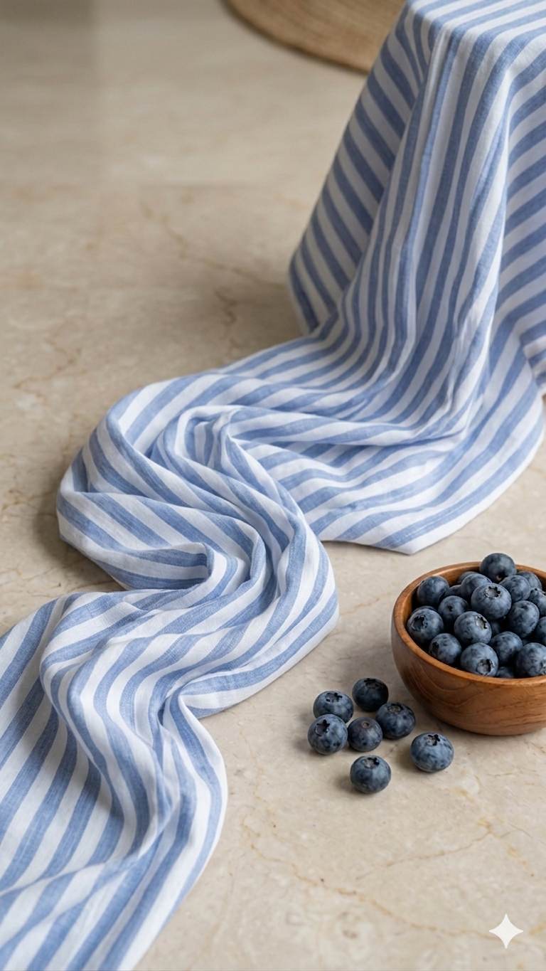 Off white with  Blue versatile Striped Shirting Fabric