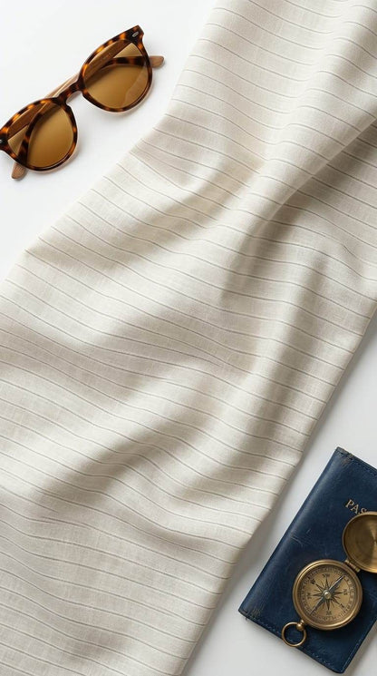Italian Premium Pure cotton Linen – Light Beige subtle Pinstripe Pattern  Fabric