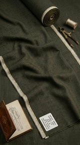 Earthy Olive Green Pure 100% Pure Linen Fabric for Blazers, Jackets and Pants (44 lea) (0% Cotton)