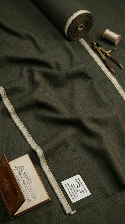 Earthy Olive Green Pure 100% Pure Linen Fabric for Blazers, Jackets and Pants (44 lea) (0% Cotton)