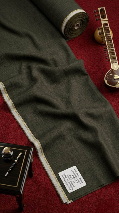 Earthy Olive Green Pure 100% Pure Linen Fabric for Blazers, Jackets and Pants (44 lea) (0% Cotton)