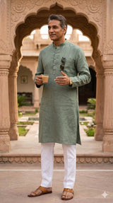 Sage Green Pure 100% Pure Linen Fabric 60 Lea (0% Cotton)